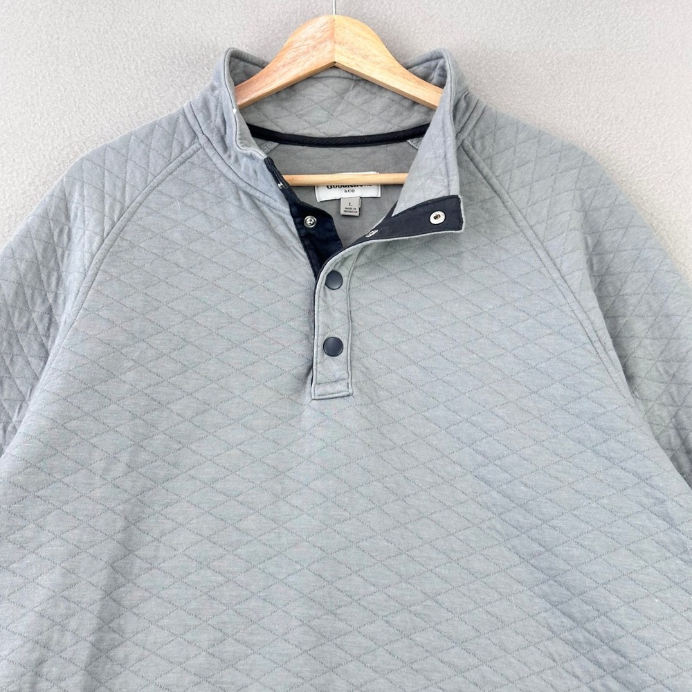 Goodfellow Quilted Pullover Mens L Gray Quarter Snap Long Sleeve Business Casual